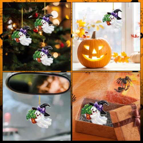 Halloween Ghost Ornament with Monstera & Witch Hat - Spooky Cute Fall Decor - Variation of This Listing
