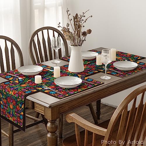 Mexican Cinco De Mayo Placemats Set of 6 - 12 x 18 Inch Rectangular Black