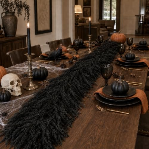 Black Halloween Mantle Garland Decor Gothic Spooky 6Ft Fireplace Indoor Home Fall