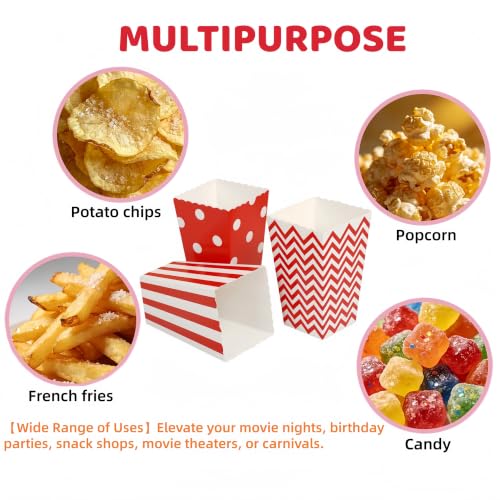 Mini Party Popcorn Cups 24 Pack Red Waves Disposable Paper Treat Boxes