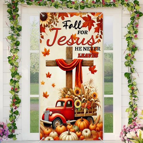 Fall for Jesus Door Banner Christmas Porch Decoration Snowman#11