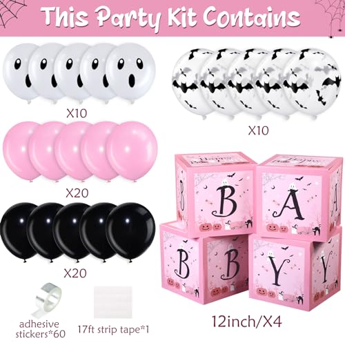 Halloween Balloon Decorations Set with Baby Boxes and Latex Balloons - Bat & Ghost Design
