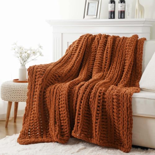 Caramel 50x60 Inch Chunky Knit Throw Blanket for Couch & Bed - Fall Decor