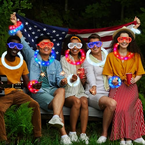July 24 PCS Party Favors Glow Sticks & LED Glasses for Kids - Red White Blue
