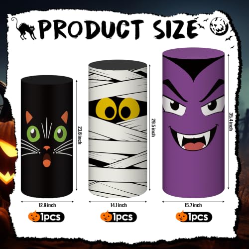 Halloween Cylinder Cover Wraps Set - Monster, White, Purple & Black, Stretchable Party Decor