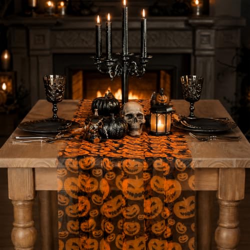 Halloween Table Runner Pumpkin Pattern 29x120 Inches - 2 Pcs Orange Decor Variation of Pumpkin / 29x120-2 pcs