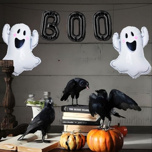 Ghost Boo Halloween Balloons Set - 16 Inch Black & Ghosts Balloon - Spooky Party Decorations - Variation of Ghost Boo