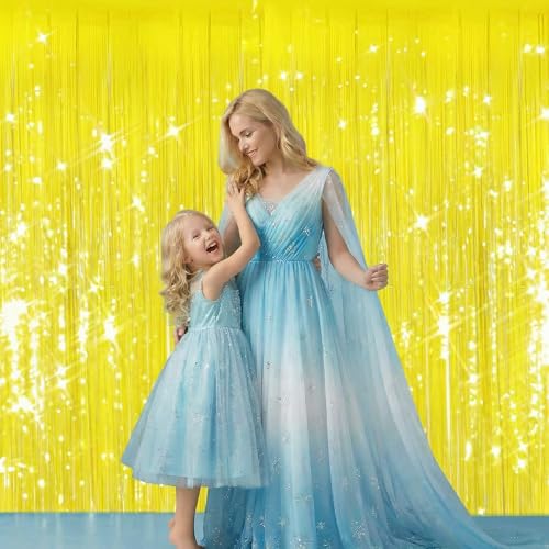 Pastel Yellow Foil Fringe Curtains 2 Pack for Birthday & Party Decorations