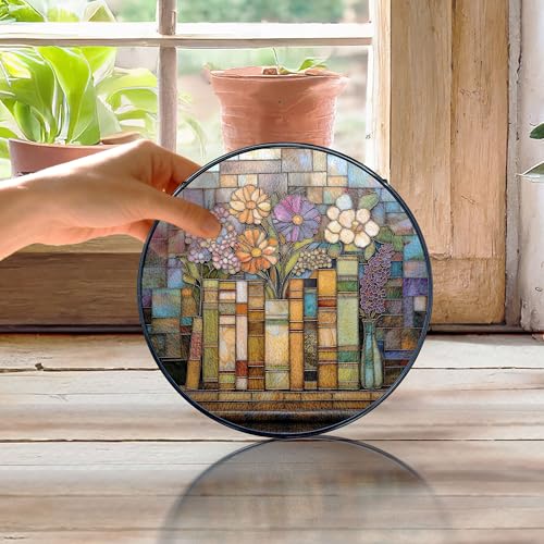 Wildflower Stained Glass Window Hanging - Book-B Variation, 7.9in Sun Catcher for Windows & Walls