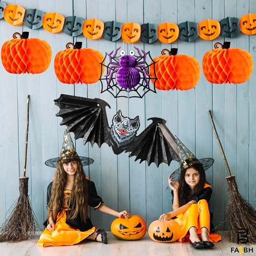 Halloween Honeycomb Centerpieces Pack of 6 - Bat, Spider & Pumpkin Decorations
