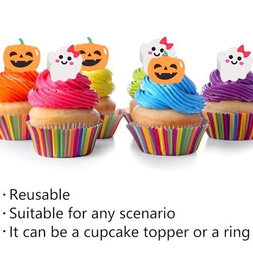 Halloween Cupcake Toppers Set - Ghost and Pumpkin Designs, 30 pcs, Kids & Party Decorations