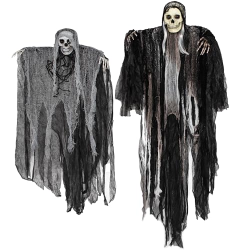 Halloween Hanging Grim Reaper Decorations Set - 55" & 35.4" Spooky Yard Props