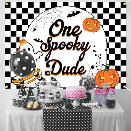 Halloween 1st Birthday Backdrop Banner - Spooky Ghost Pumpkin Bat Decoration, 7x5FT