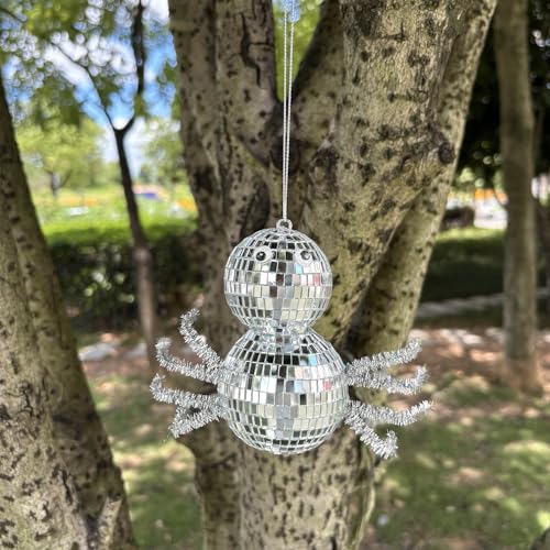 Halloween Spider-Shaped Disco Ball Ornament with Silver Silk Thread - Party & Home Decor