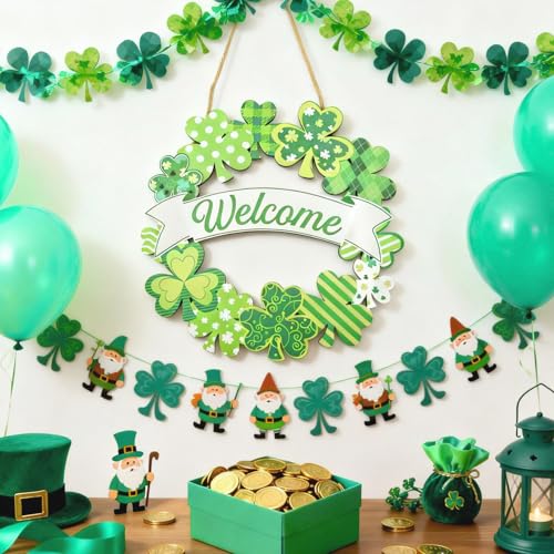 Halloween Wooden Ghost Wreath Door Sign - St Patricks Day Variation 11.9"