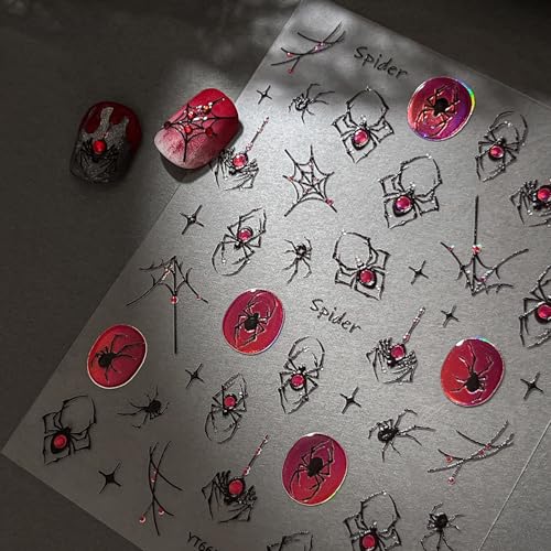 Halloween Spider Nail Stickers Set 6 Sheets - Self-Adhesive 5D Nail Art Decals