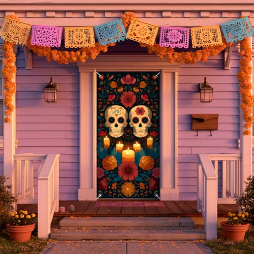 Day of the Dead Door Cover 71x35 Inch Sugar Skull Decor - Variation of Sugar Skull