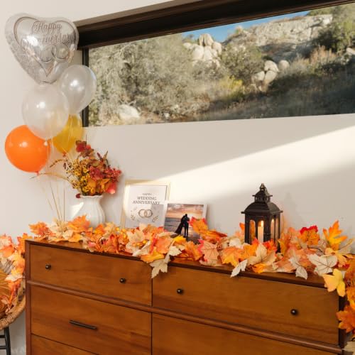 2 Pack Fall Leaf Garland with Lights - 12Ft Autumn Maple String Lights for Thanksgiving Halloween Decorations