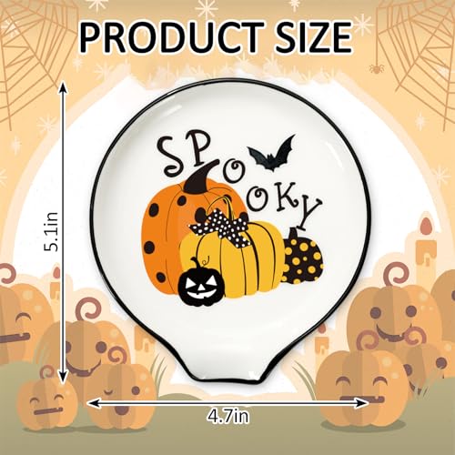 Black Cat Ceramic Spoon Rest with Yellow Pumpkin & Moon Variation, Halloween Kitchen Decor