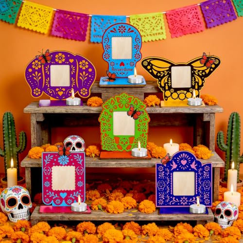 Day of the Dead Picture Frame Set - Skeleton Ofrenda Decorations with Colorful Elements - Variation B