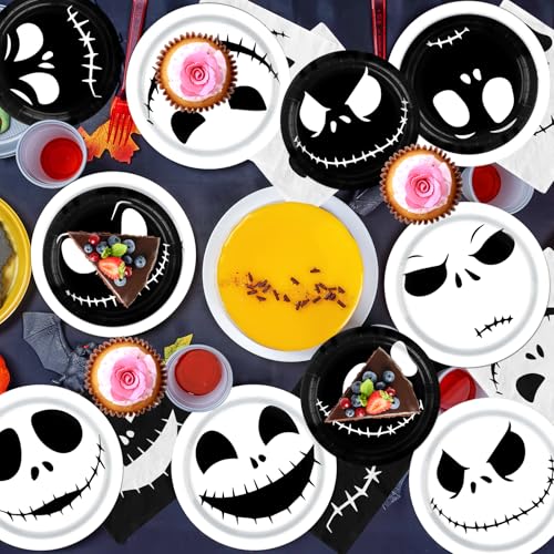 Black and White Halloween Party Plates Napkins Set for Nightmare Theme Celebrations