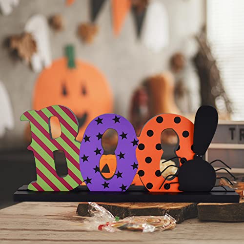 Halloween Table Decor Sign with Boo Letters - Indoor Wood Centerpiece, Rustic Tabletop Halloween Decoration - Variation: Boo
