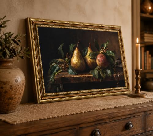 Gold Framed Pears Wall Art - Still Life Canvas Print 24x12in - Variation of Pears Wall Art / 12"L x 24"W