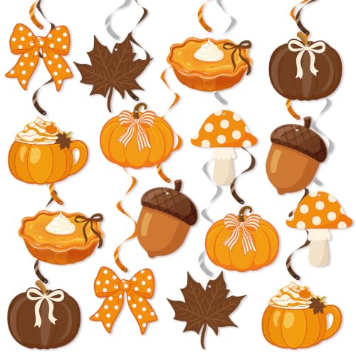 Fall Hanging Swirl Decorations with Pumpkins Maple Leaves & Bows - 20 Pcs