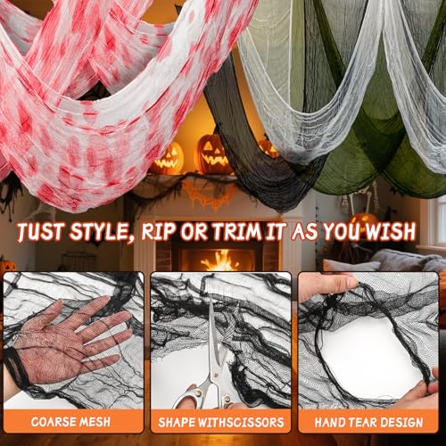 Halloween Creepy Cloth Fabric Decorations - 8 Pack 30x72 Inch Spooky Gauze for Indoor Outdoor Party