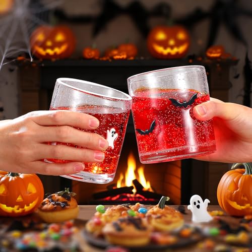 Halloween Ghost Bat Juice Glass Set - 14oz Spooky Cute Cocktail Cups with Variation Black/White