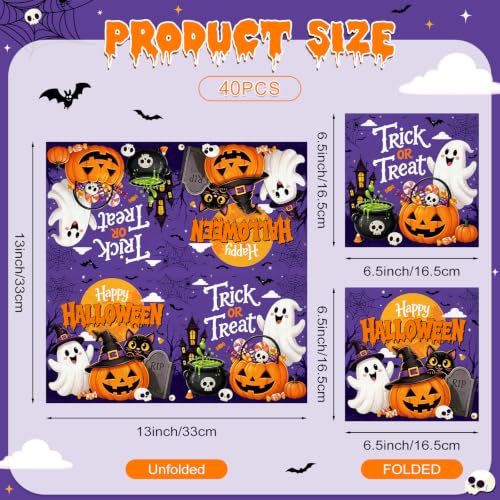 Halloween Paper Napkins 40 Pack - Trick or Treat Ghost Pumpkin Design