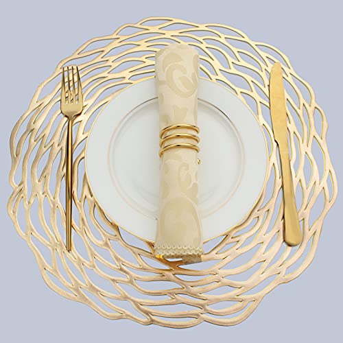 Gold Round Placemats Set of 8 - Metallic Vinyl Table Decor