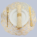 Gold Round Placemats Set of 8 - Metallic Vinyl Table Decor
