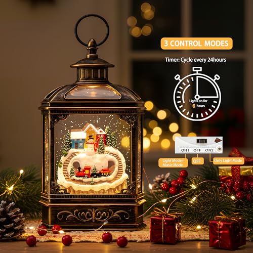 10.1'' Snowman & Train Snow Globe Lantern with Music & Glitter - Christmas Decor & Gift