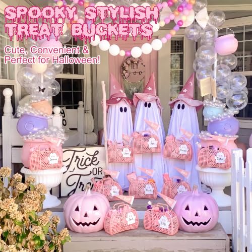Gerrii 12 Pcs Halloween Treat Buckets - Pink Ghost Boo Candy Bags for Parties