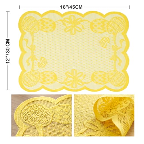 Yellow Egg Lace Easter Placemats Set of 4 - 12x18 Inch Rectangular Table Decor