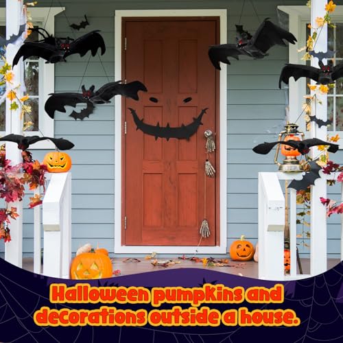 Halloween Hanging Rubber Bat Decor Set - Realistic Flying Bats for Indoor & Outdoor Spooky Atmosphere
