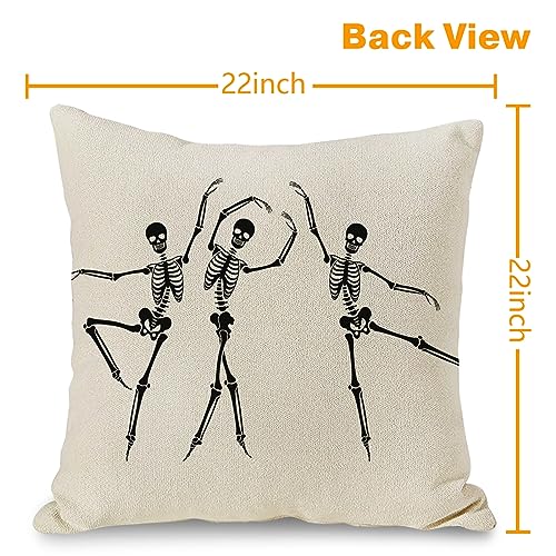 Halloween Skull Pillow Cover 22x22 Inch Linen Skeleton Throw Cushion Case for Sofa Couch Home Decor - Variation of THIS listing