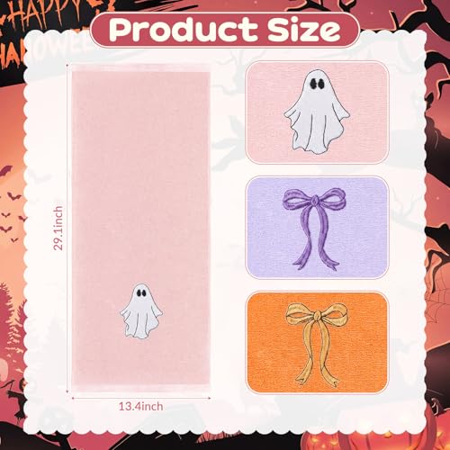 Halloween Ghost Hand Towels Set - Purple Orange 3 Pcs Bathroom Cotton Towels with Embroidery - Variation of THIS listing