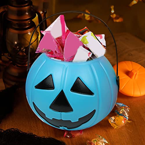 Blue Halloween Pumpkin Candy Bucket with Handle - 8.3 Inch Trick or Treat Toy