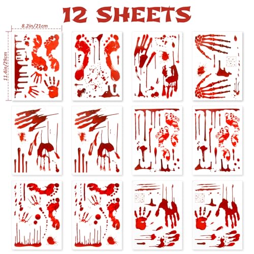 Halloween Bloody Handprint & Footprint Window Decals - Spooky 111-Piece Set