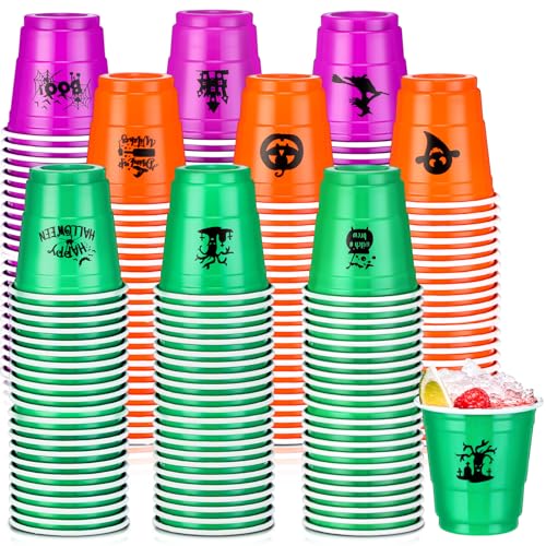 Halloween 2 oz Disposable Plastic Shot Glasses - Pack of 100, Spooky Colors & Designs