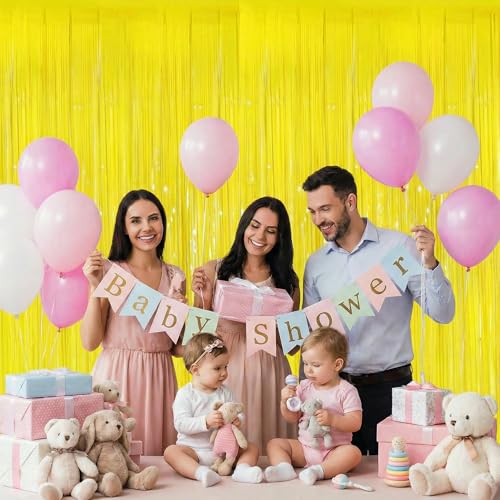 Pastel Yellow Foil Fringe Curtains 2 Pack for Birthday & Party Decorations