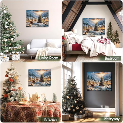 Festive Santa Christmas Canvas Wall Art - Framed Holiday Decor, 12x16 Inches - Xmas 06