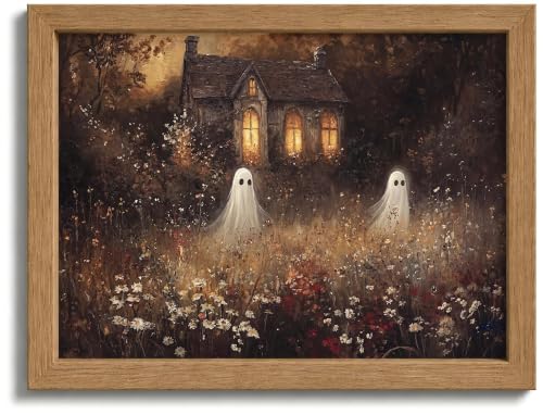 Ghost Framed Wall Art - Whimsical Halloween Canvas Decoration, 10"L x 8"W