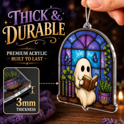 Bookish Ghost Ornament for Christmas Tree & Holiday Decor - Cozy Reading Scene
