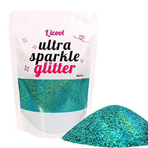 Holographic Fine Glitter 100g for Epoxy Resin & Makeup - Laser Greenish Blue