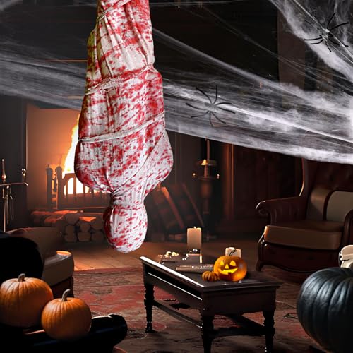Halloween Hanging Corpse Props Set - 6ft Inflatable Dead Bodies with Web, Blood Shroud & Scene Accessories