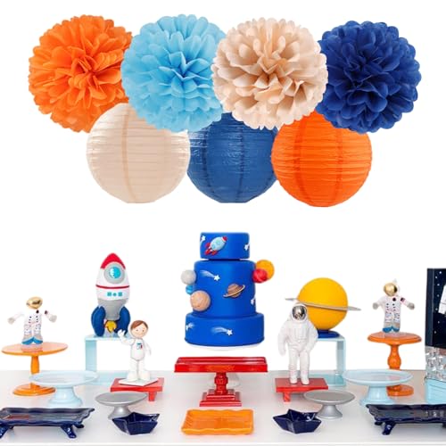 Navy Blue Orange Champagne Party Decorations Kit - Tissue Pom Poms Lanterns Honeycomb - Pink Variation
