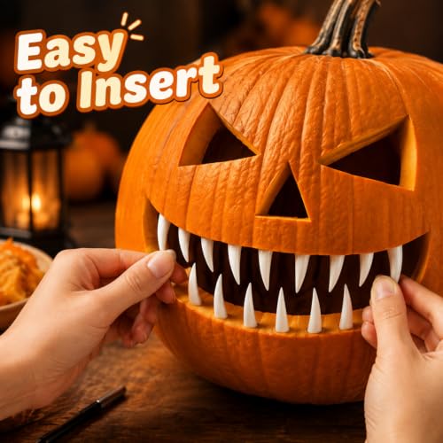 36-Piece Halloween Pumpkin Teeth for Jack-o'-Lantern Carving - White, Reusable